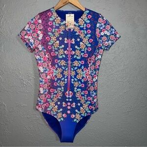 NWT Johnny Was Color Blast Neoprene One Piece Swimsuit Purple Blue Size Small